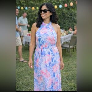 Nicole Miller New York NWT Tie Neck Keyhole Halter Maxi Dress size S.